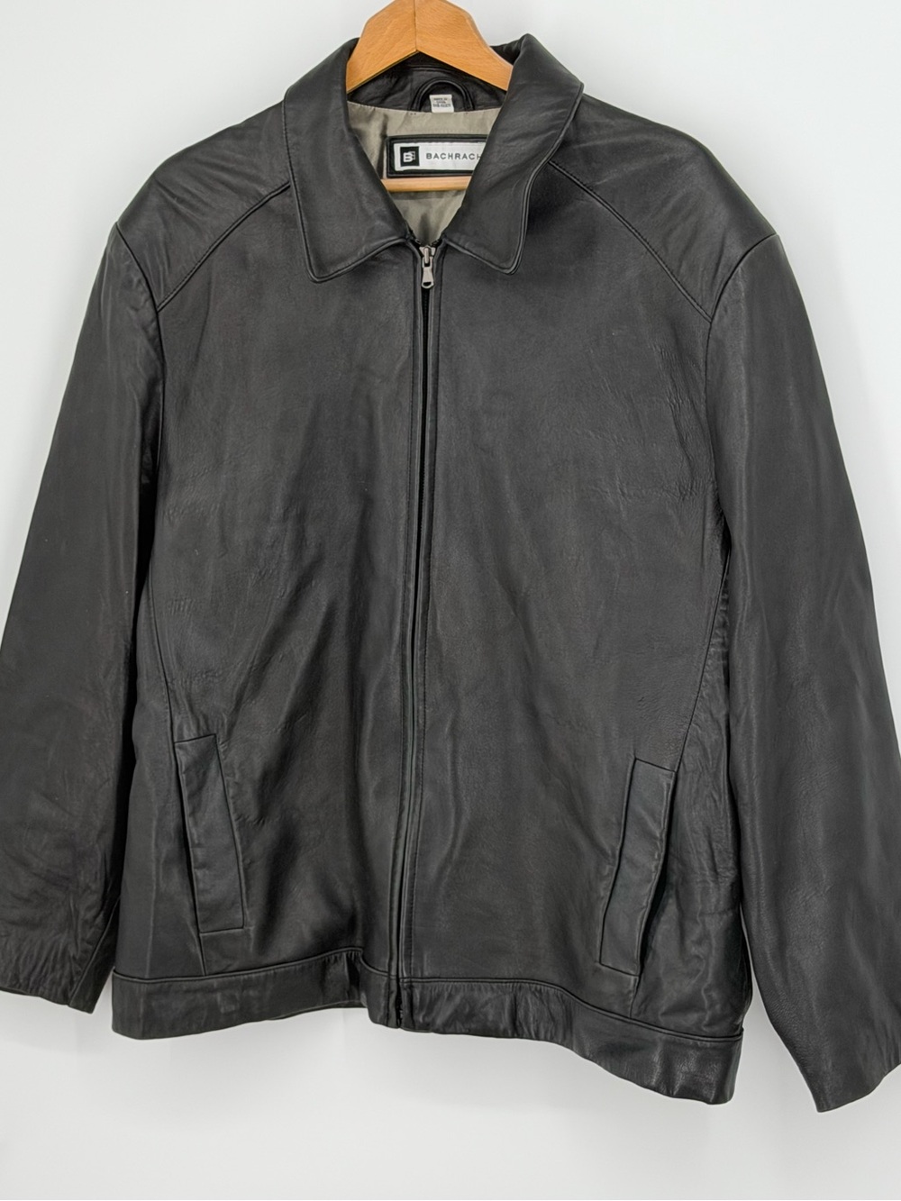 Bachrach Black Leather Men’s Full Zip Jacket Coat XXL